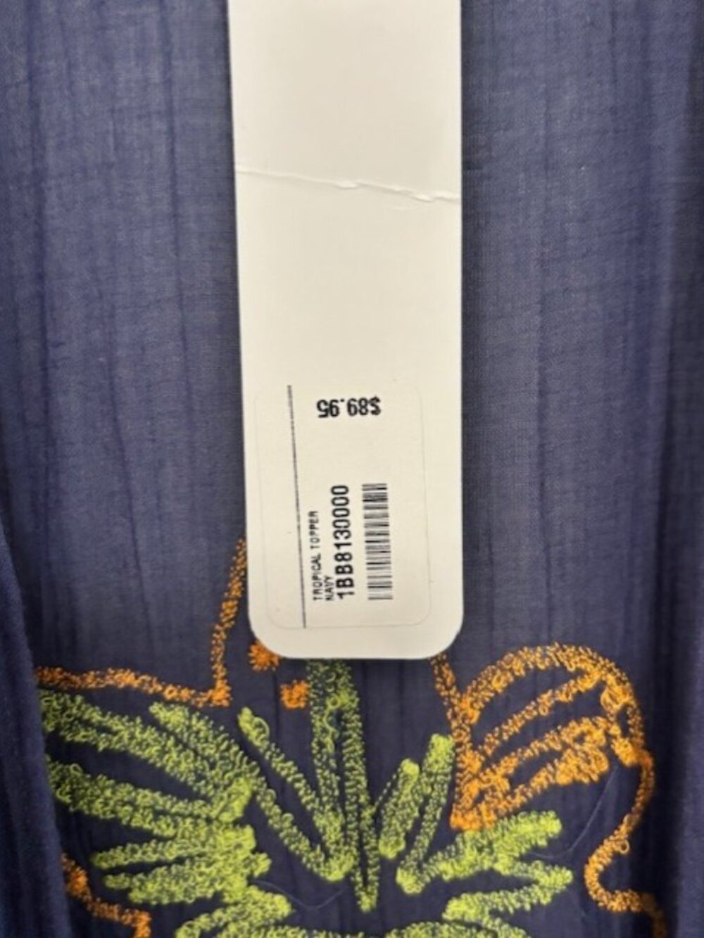 Soft Surroundings NWT One Size Navy Embroidered Tropical Kimono Cover Up Resort - Picture 9 of 10